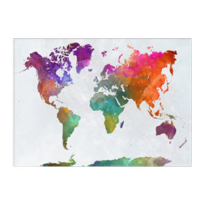World Map In Watercolor Acrylic Print