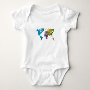 World map in watercolor baby bodysuit