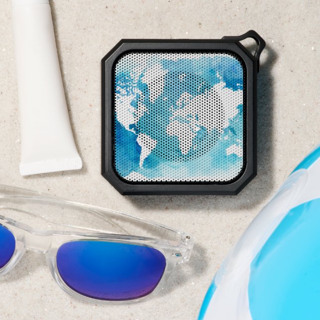 World Map In Watercolor Blues Bluetooth Speaker (Insitu(Beach))