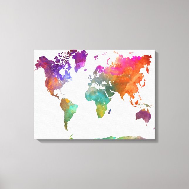 World Map In Watercolor Canvas Print (Front)
