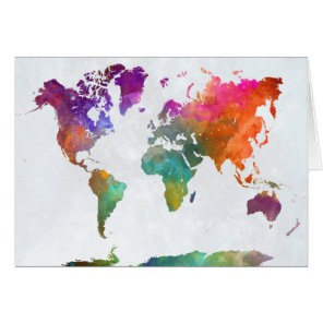 World Map In Watercolor Cards