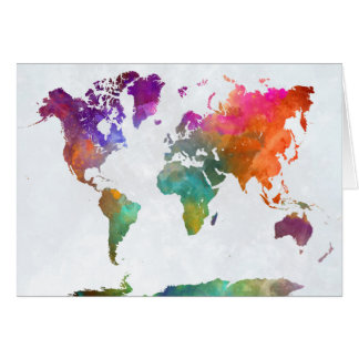 World Map In Watercolor Cards