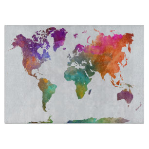 World Map In Watercolor Cutting Board