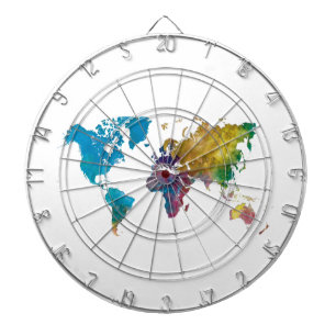 World map in watercolor dart board