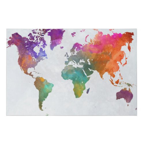World Map In Watercolor Faux Canvas Print