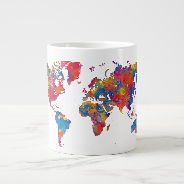 World map in watercolor giant coffee mug (Front)