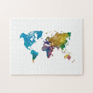 World map in watercolor jigsaw puzzle
