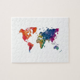 World map in watercolor jigsaw puzzle