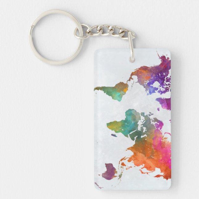 World Map In Watercolor Keychain (Front)