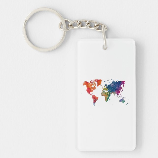 World map in watercolor keychain (Front)