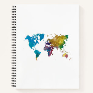 World map in watercolor notebook