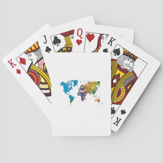 World map in watercolor poker cards (Back)