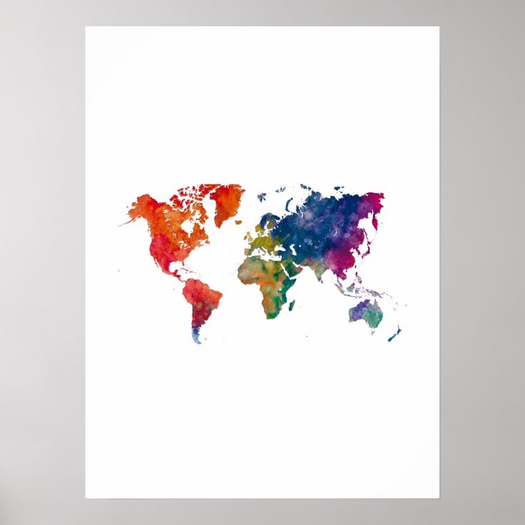 World map in watercolor poster | Zazzle