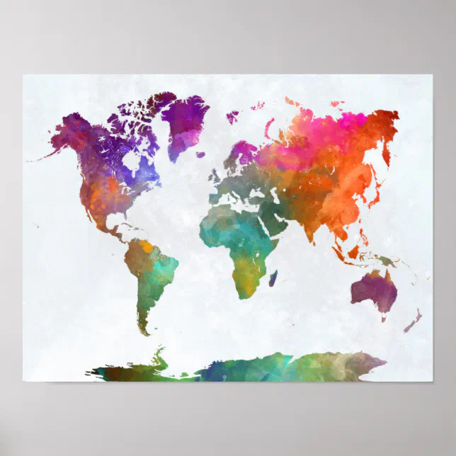 World Map In Watercolor Poster | Zazzle