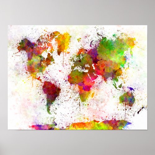 World map in watercolor poster