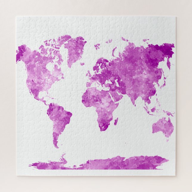 World map in watercolor Purple Jigsaw Puzzle (Vertical)