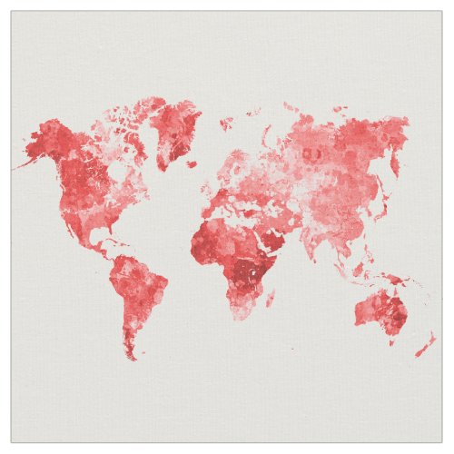 World map in watercolor Red Fabric