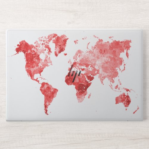 World map in watercolor Red HP Laptop Skin