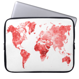 World map in watercolor Red Laptop Sleeve
