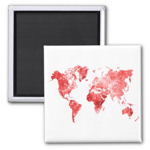 World map in watercolor Red Magnet