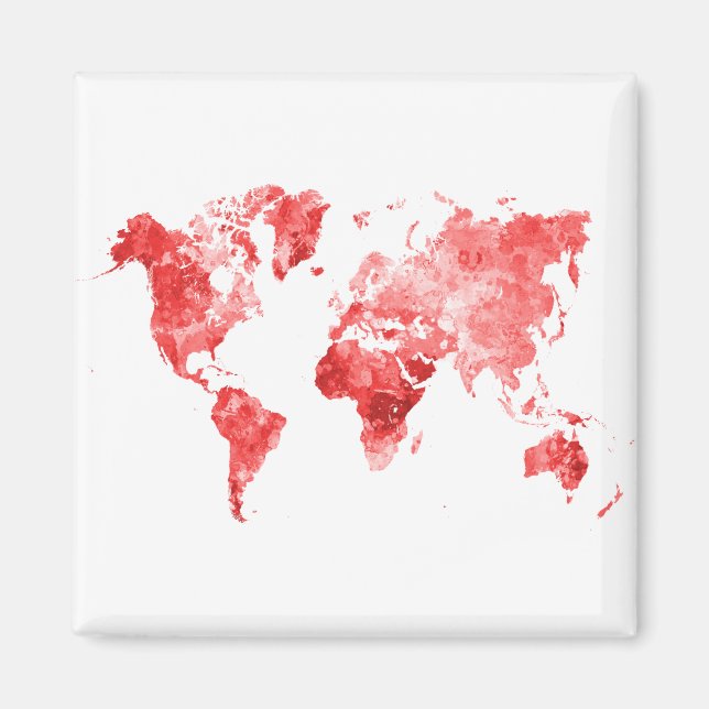 World map in watercolor Red Magnet (Front)