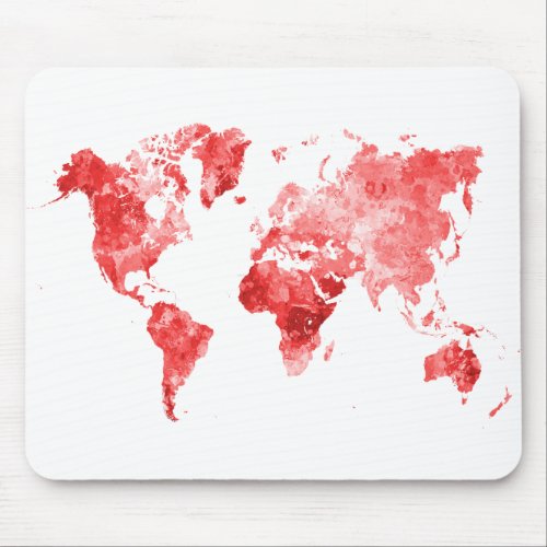World map in watercolor Red Mouse Pad