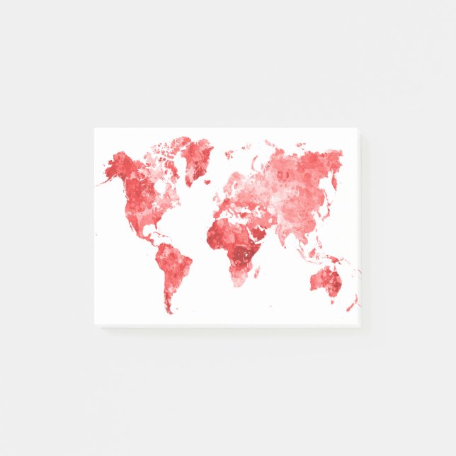 World map in watercolor Red Post-it Notes (Front)