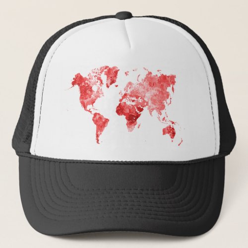 World map in watercolor Red Trucker Hat