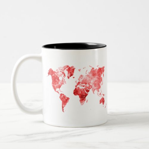 World map in watercolor Red Two_Tone Coffee Mug