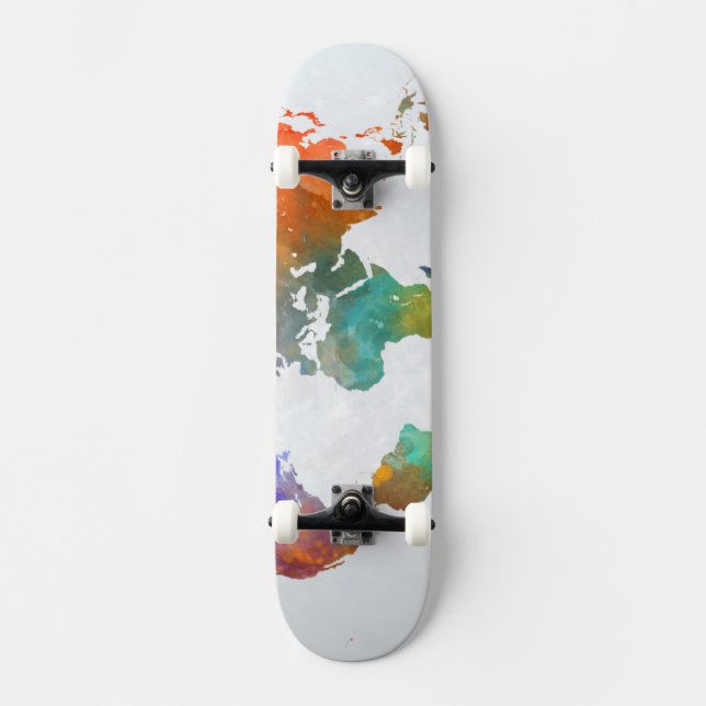 World Map In Watercolor Skateboard (Front)