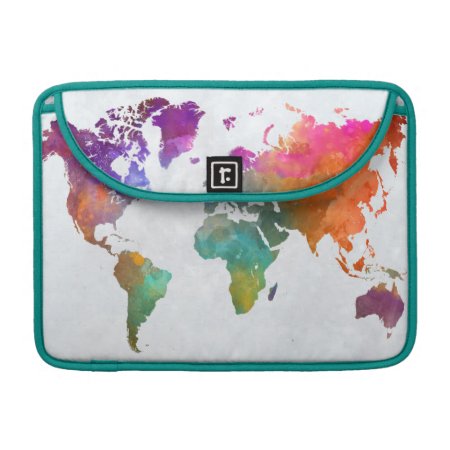 World Map In Watercolor Sleeve For Macbook Pro