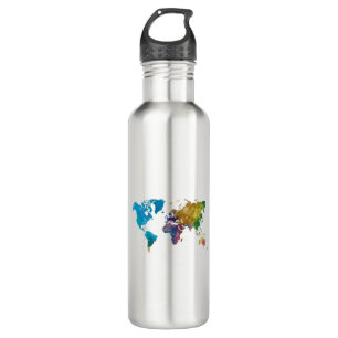 World map in watercolor stainless steel water bottle
