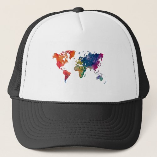 World map in watercolor trucker hat