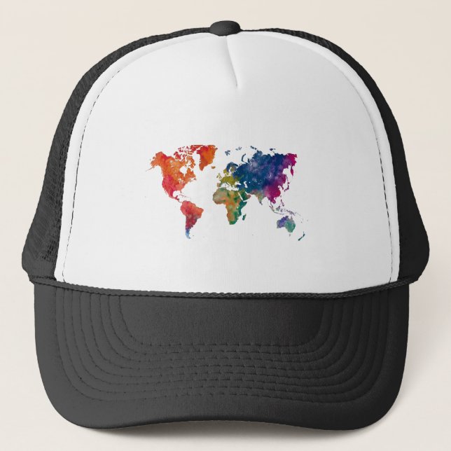 World map in watercolor trucker hat (Front)