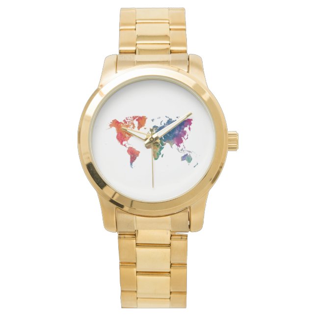 World map in watercolor watch (Front)