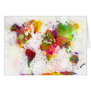 World map in watercolor yellow and green