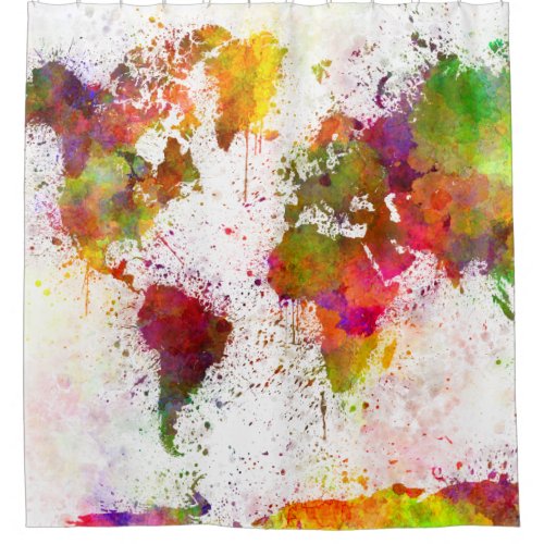 World map in watercolor yellow and green shower curtain