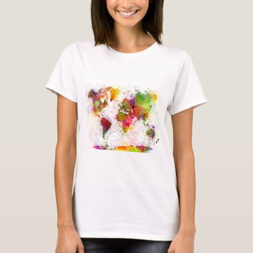 World map in watercolor yellow and green T_Shirt