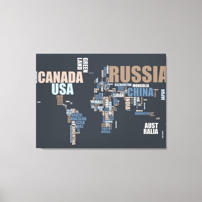 World Map in Words Canvas Print (Front)