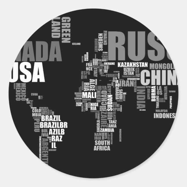 World Map in Words Classic Round Sticker (Front)