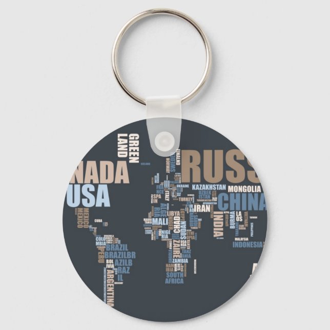 World Map in Words Keychain (Front)