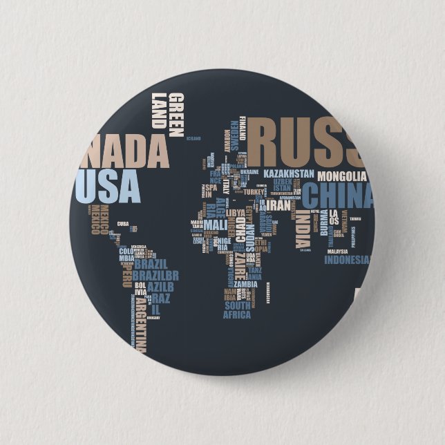 World Map in Words Pinback Button (Front)