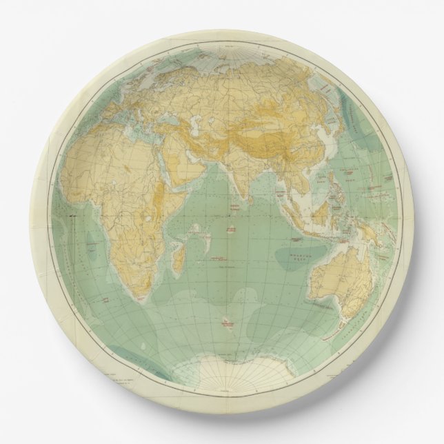 World Map Indian Ocean, Europe, Asia, Africa Paper Plates (Front)