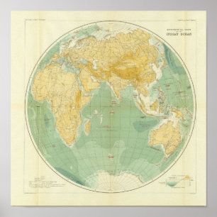 World Map Indian Ocean, Europe, Asia, Africa Poster