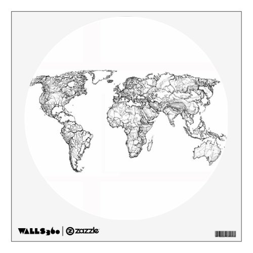 World Map ink drawing Wall Decal