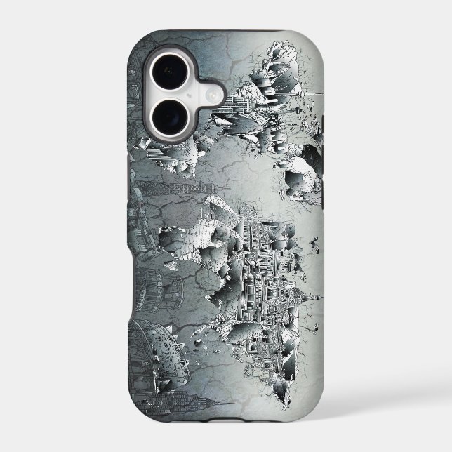 world map landmark collage iphone case (Back)