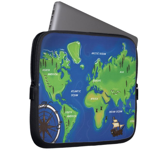 World Map Laptop Sleeve (Front Right)