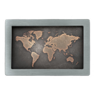 World map leather geographical brown belt buckle