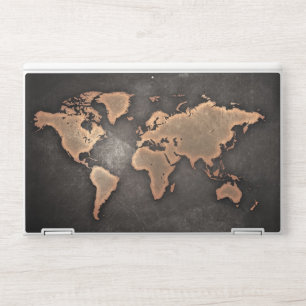 World map leather geographical brown HP laptop skin