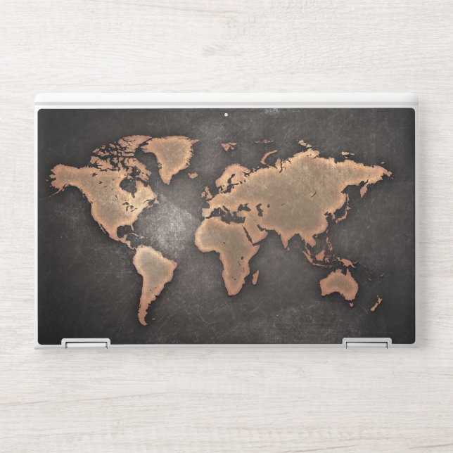 World map leather geographical brown HP laptop skin (Front)
